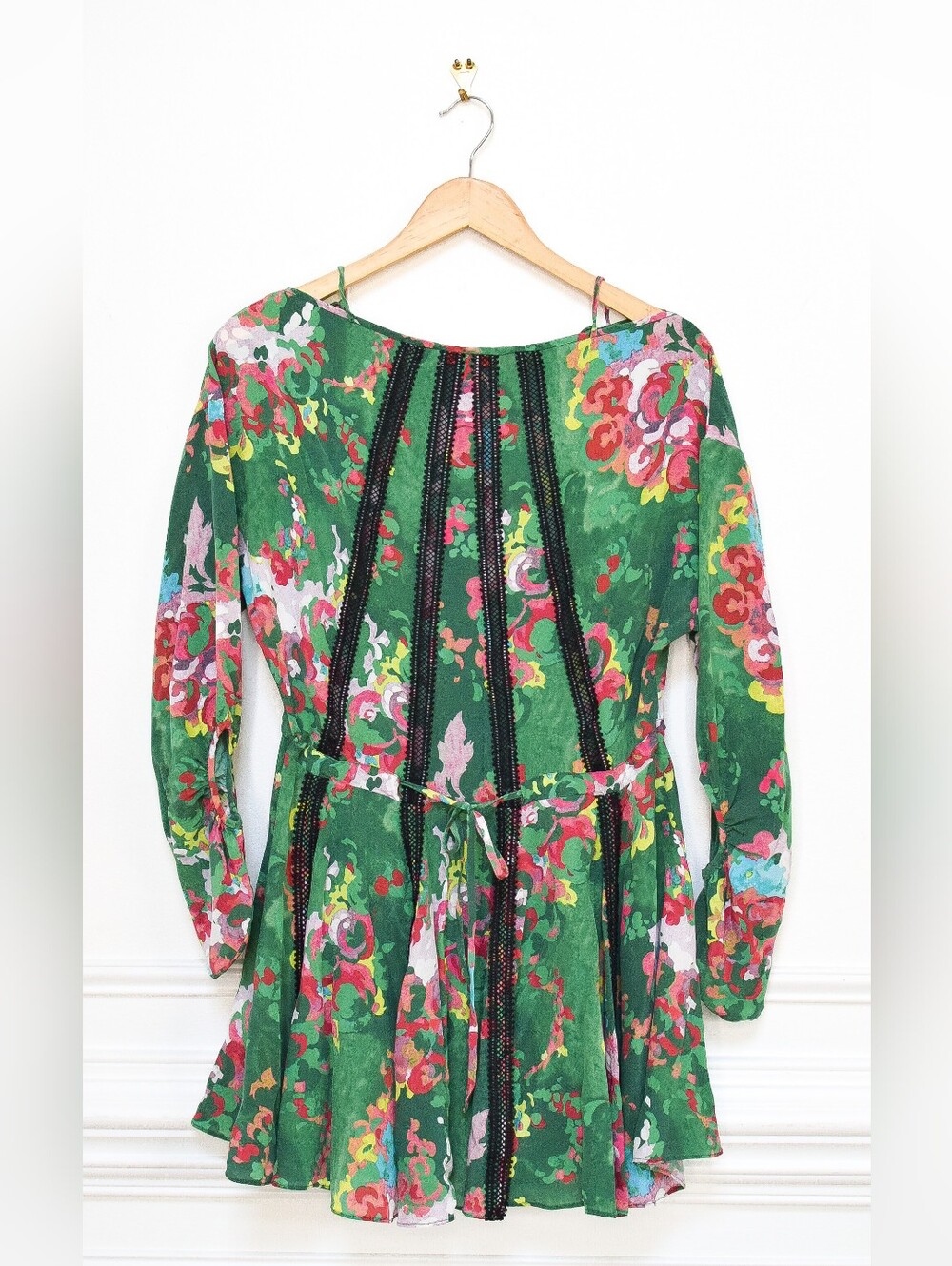 Manning Cartell Flower Show Mini Dress Green Silk Lace Slouchy Size 0 Cocktail - Picture 5 of 13